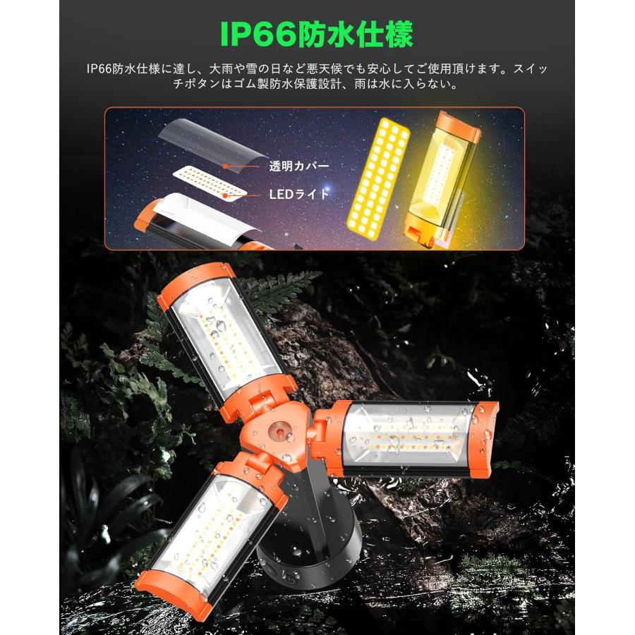 LED投光器 充電式 作業灯 200W 屋外 USB充電式作業灯 12000mAH大容量 3000/4500/6500K 三段階調色 ...