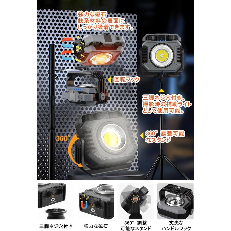 LED投光器 充電式 作業灯 COBライト 無段階調光/調色 SOS赤点滅