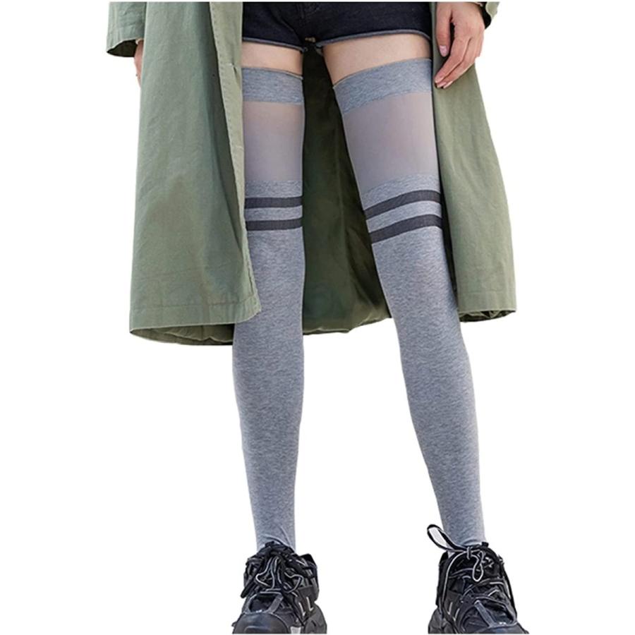 安価 女性の長い靴下スポーツ2つの縞模様のパターンの上の膝の高いストック黒い灰色の色の高い弾性スリムな甲状腺ストッキング3ペア Color Dar 靴下