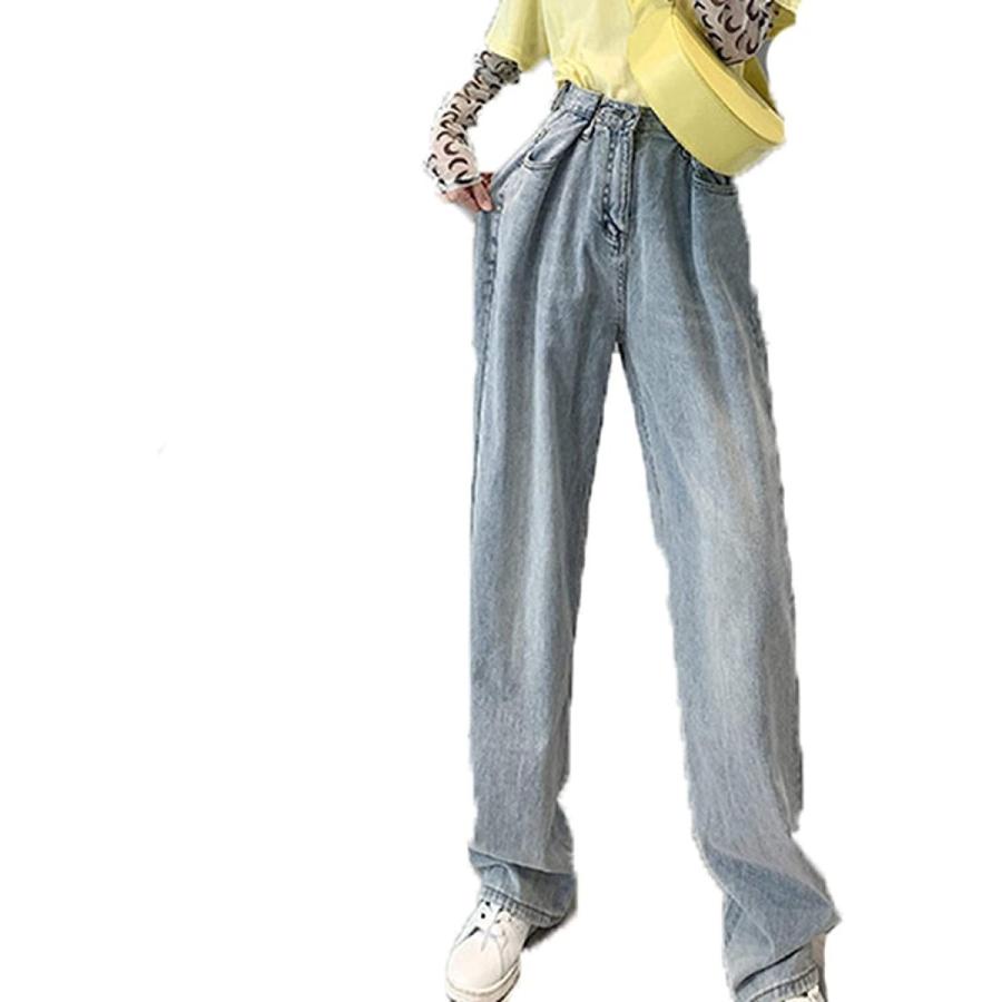 人気の贈り物が大集合 信頼できる 女性のデニムのズボンの高い腰の広い足のジーンズ野生の都市スタイルのストレート緩いレトロな底 M Size Blue Color ボトムス パンツ Amiro Pl