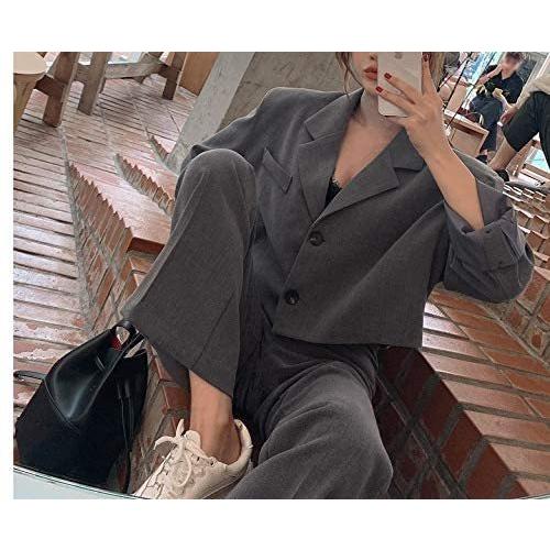 クーポン特価 緩い 春のファッションシングルブレスト短いsytle長い袖ブレザーハイウエストのスーツのパンツグレー2 Pieesセット 快適 Color Gr 直販お買い得 Htvnepal Com