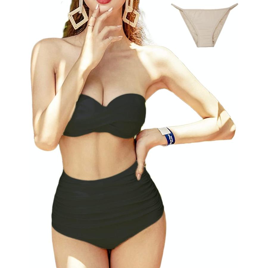 一番の贈り物 Givek 水着 レディース ビキニ セパレート ストラップ取り外し可能 2 Way仕様 チューブトップ ハイウエスト インナーパンツ付き セット