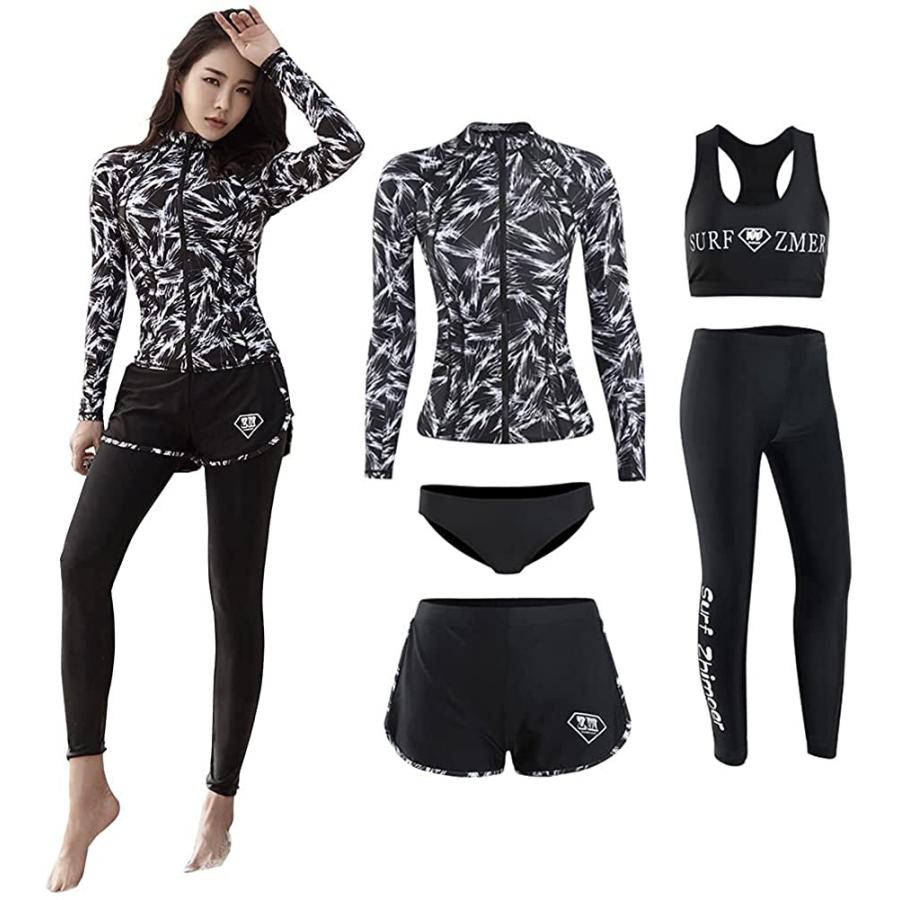 激安先着 Amh フィットネス水着 レディース 体型カバー 上下 5点セット ラッシュガード 水陸両用 Uvカット 10 Cisama Sc Gov Br