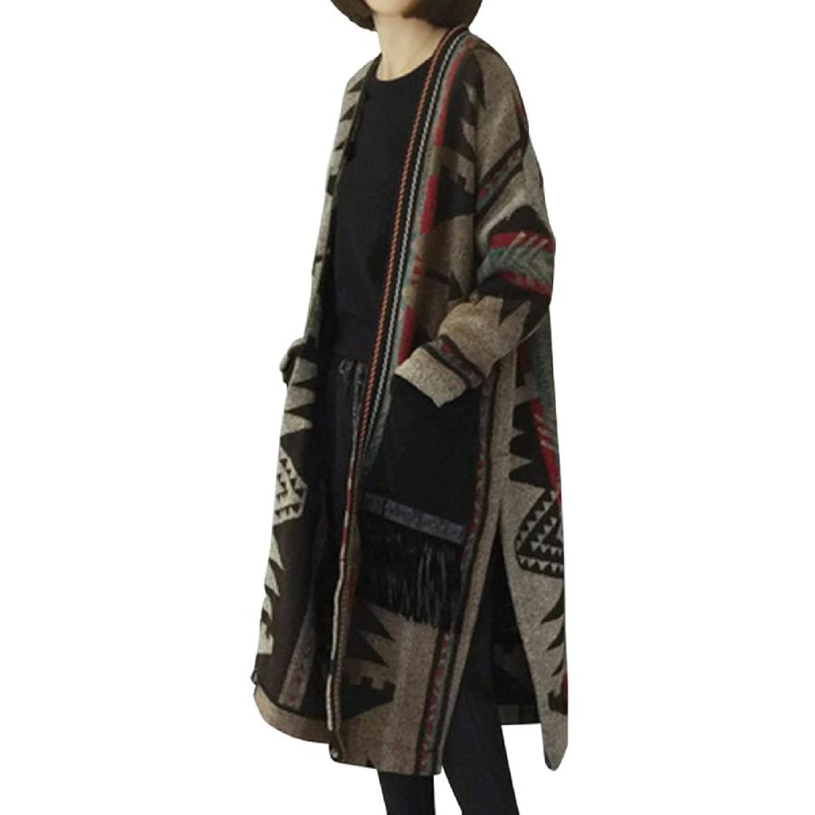 通販 エアバイ ロング コーディガン エスニック柄 アジアン風 ポケット付き カーディガン ロング丈 セミロングカーディガン ガウン がうんこーと ボヘ Materialworldblog Com