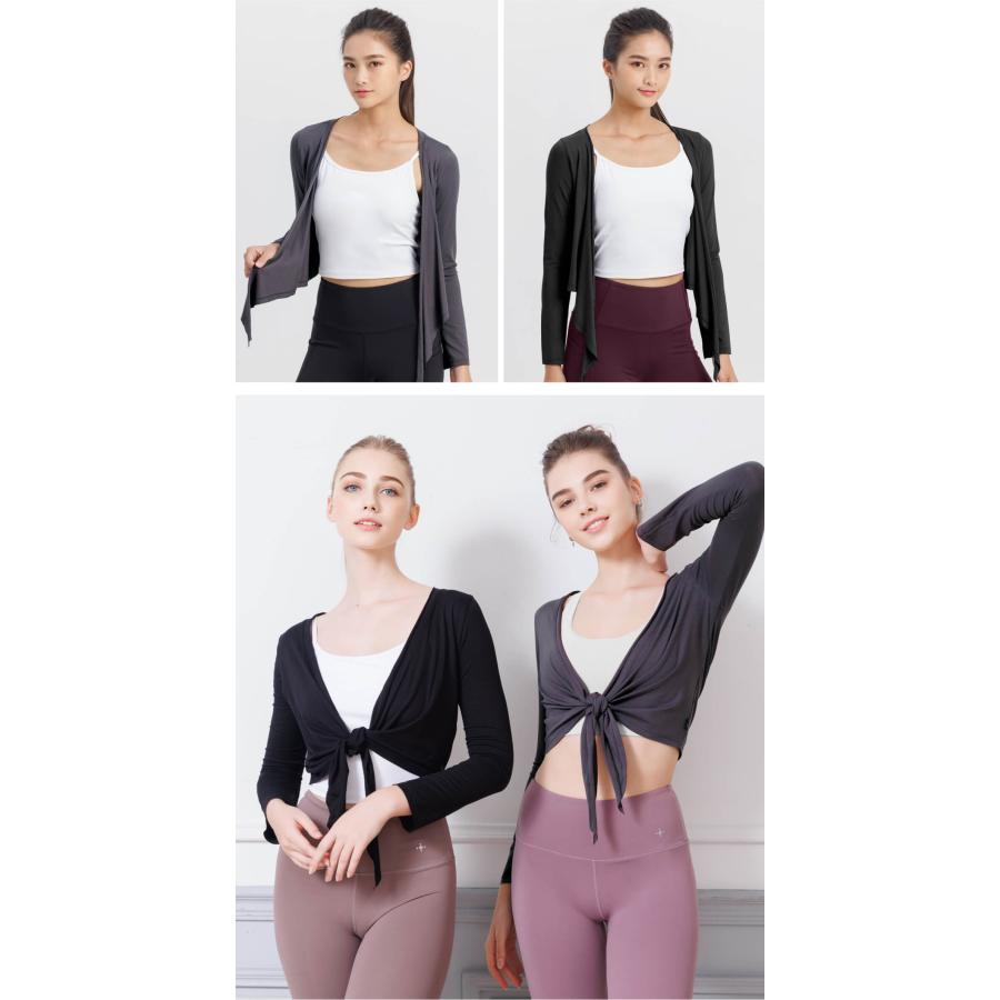ヨガウェア ヨガ トップス ルーパ Loopa タイフロントカーディガン ショート丈 長袖 7分袖 羽織り アウター ボレロ カシュクール | loopa | 06