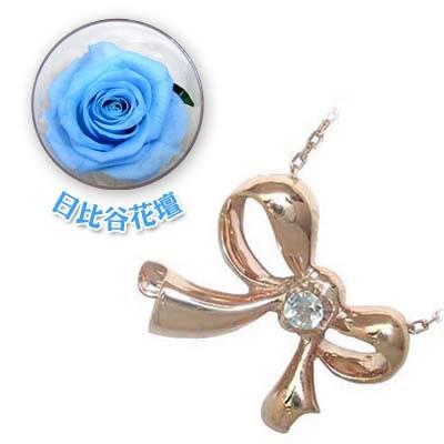 3月誕生石K10ピンクゴールド アクアマリンペンダント ネックレス リボン 母の日 限定 日比谷花壇誕生色バラ付 安い オーダー