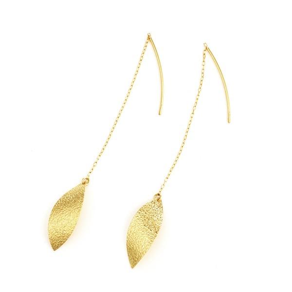 ゴールド 18金 ピアス 葉 リーフ 揺れる イエローゴールド地金 18k