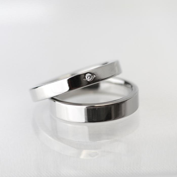 純チタン チタンリング 結婚指輪 ペアリング マリッジリング 金属アレルギー対応 ノンメッキ ノンコーティング 日本製 刻印無料 ダイヤモンド 0.02ct 平打 m-025の画像