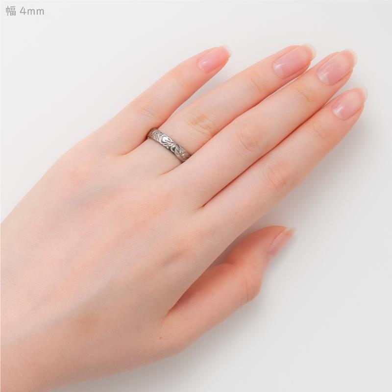 純チタン チタンリング 結婚指輪 ペアリング マリッジリング 金属アレルギー対応 ノンメッキ ノンコーティング 日本製 刻印無料 手彫り 唐草模様 彫金 m-027の画像