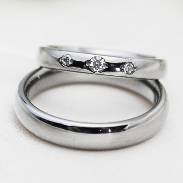 純チタン チタンリング 結婚指輪 ペアリング マリッジリング 金属アレルギー対応 ノンメッキ ノンコーティング 日本製 刻印無料 トリロジー ダイヤモンド m-033の画像
