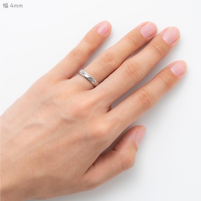純チタン チタンリング 結婚指輪 ペアリング マリッジリング 金属アレルギー対応 ノンメッキ ノンコーティング 日本製 刻印無料 手彫り 蔦模様 彫金  m-047の画像