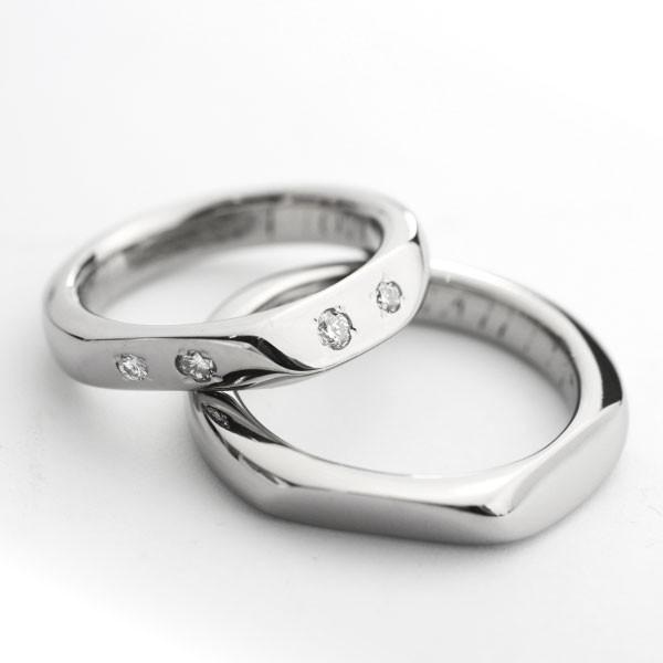 純チタン チタンリング 結婚指輪 ペアリング マリッジリング 金属アレルギー対応 ノンメッキ ノンコーティング 日本製 刻印無料 0.1ctダイヤ デザインリング 048の画像