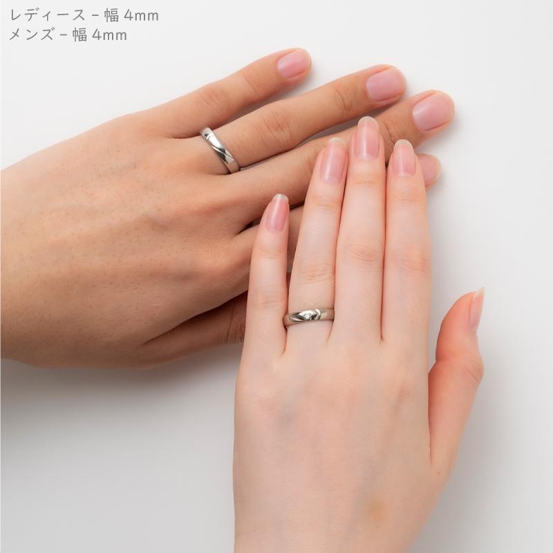 純チタン チタンリング 結婚指輪 ペアリング マリッジリング 金属アレルギー対応 ノンメッキ ノンコーティング 日本製 刻印無料 ハート ダイヤ 0.03ct m-064の画像