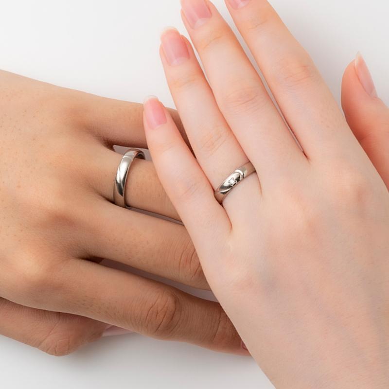 純チタン チタンリング 結婚指輪 ペアリング マリッジリング 金属アレルギー対応 ノンメッキ ノンコーティング 日本製 刻印無料 ハート ダイヤ 0.03ct m-064の画像
