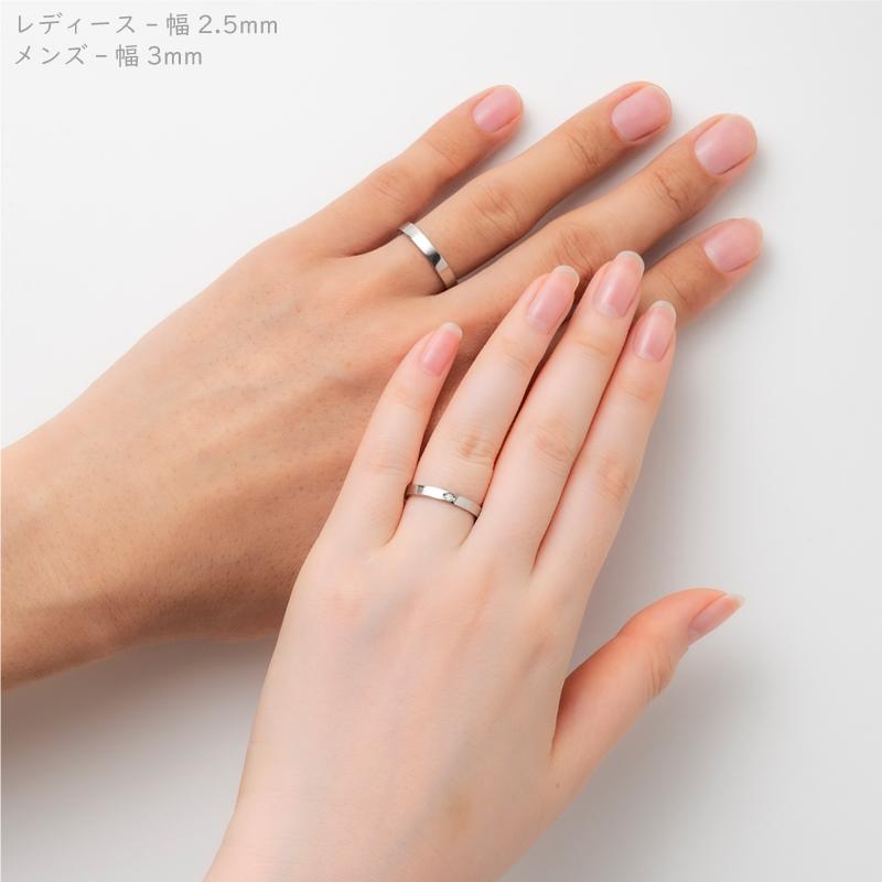 純チタン 指輪 リング チタンリング 単品 金属アレルギー対応 ノンメッキ ノンコーティング 日本製 刻印無料 メンズ レディース 一粒ダイヤ 0.02ct 平打 r-049の画像