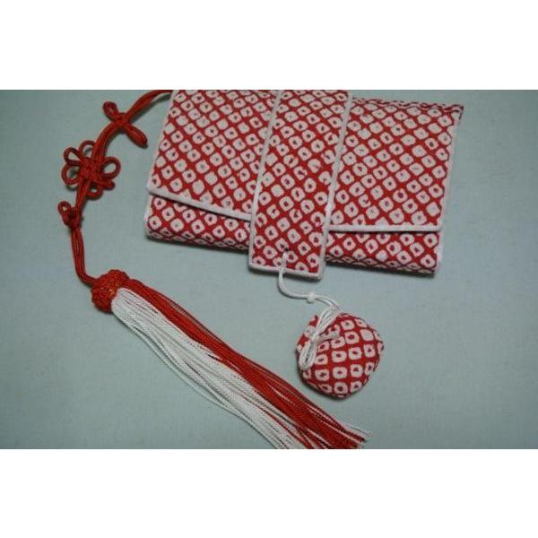はこせこセット 5点セット ふくれ織り 赤色 化粧箱入り 懐剣 筥迫 丸
