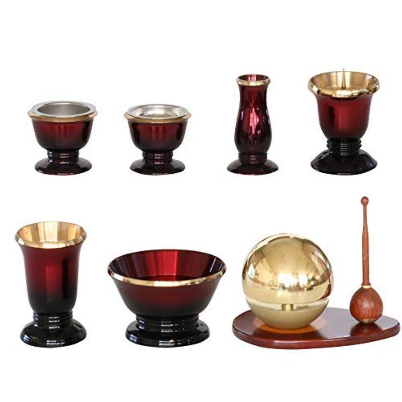 購入純正品 仏具6点+おりんセット 銀河 ワインレッド 2.5寸 + たまゆら