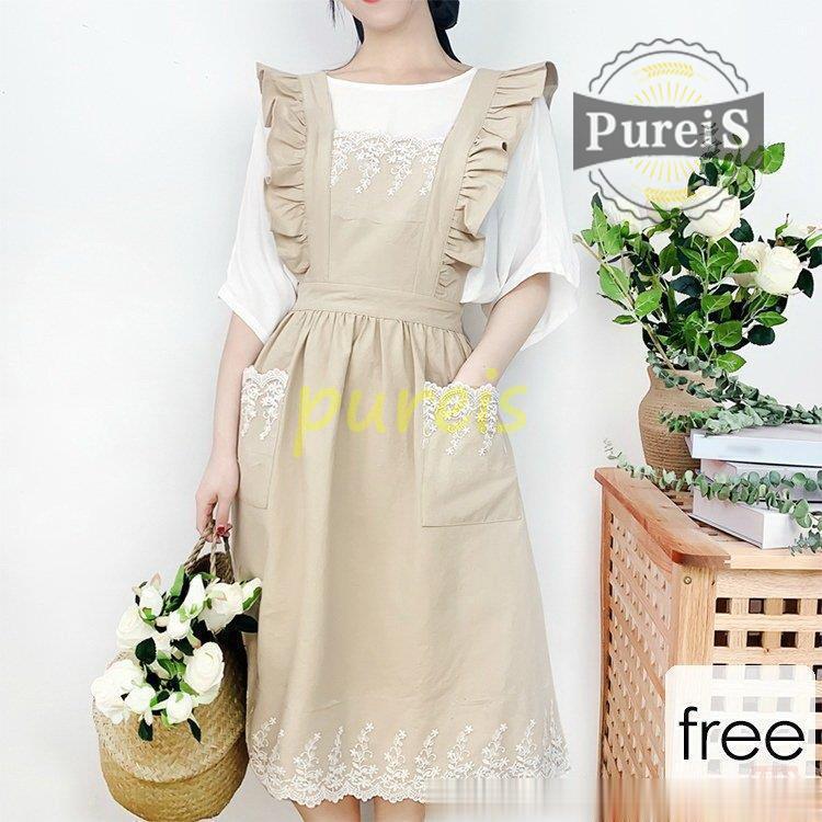 エプロン おしゃれ 上品 クリスマス ワンピース New メンズ オシャレシンプル 上品 プレイスストア フリル ワンピース Jiangs0211 Ryrczh2 ベージュナチュラルテイスト 刺繍 バッククロス フリル 繊細