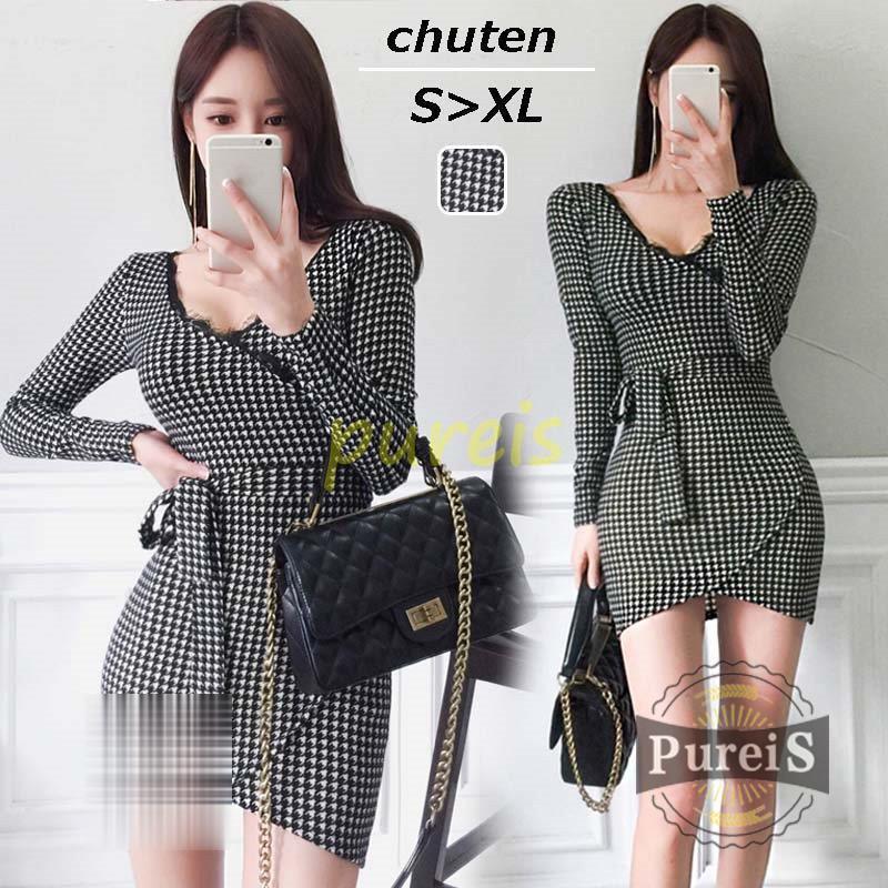 秋ワンピースタイトワンピースワンピースミニワンピースワンピースレディース代30代長袖つなぎ千鳥柄フェミニンデートお出かけ披露宴 Vscwebu9xy ファッション Windowrevival Co Nz