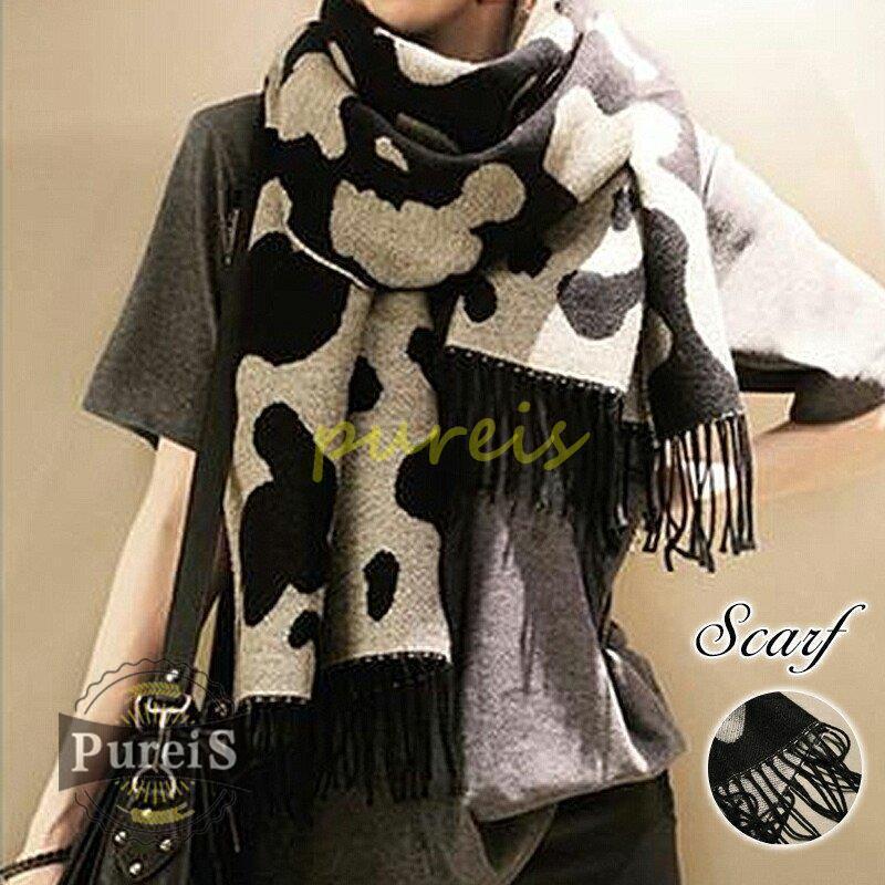 カウ柄 アニマル柄マフラー ストール ビッグサイズ フリンジ ブラックコーデ 冬小物 シンプル モード 格好いい 韓国ファッション 秋 冬服 秋冬 春 Jiangs1130 Sjzw47 プレイスストア 通販 Yahoo ショッピング