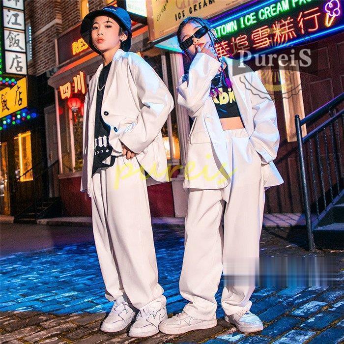キッズダンス衣装 ホワイトスーツ ヒップホップ タンクトップ Tシャツ 男の子 女の子 ダンスウェア K Pop 韓国 白 舞台衣装 110cm 170cm