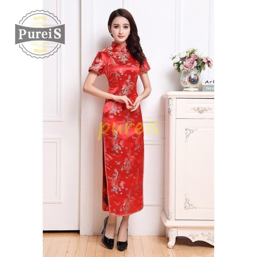 引き出物 S 7号 チャイナドレス ロング 半袖 梅柄 黒 赤 メール便送料無料 ハロウィン クリスマス パーティ コスプレ 二胡 チャイナ服 Dprd Jatimprov Go Id