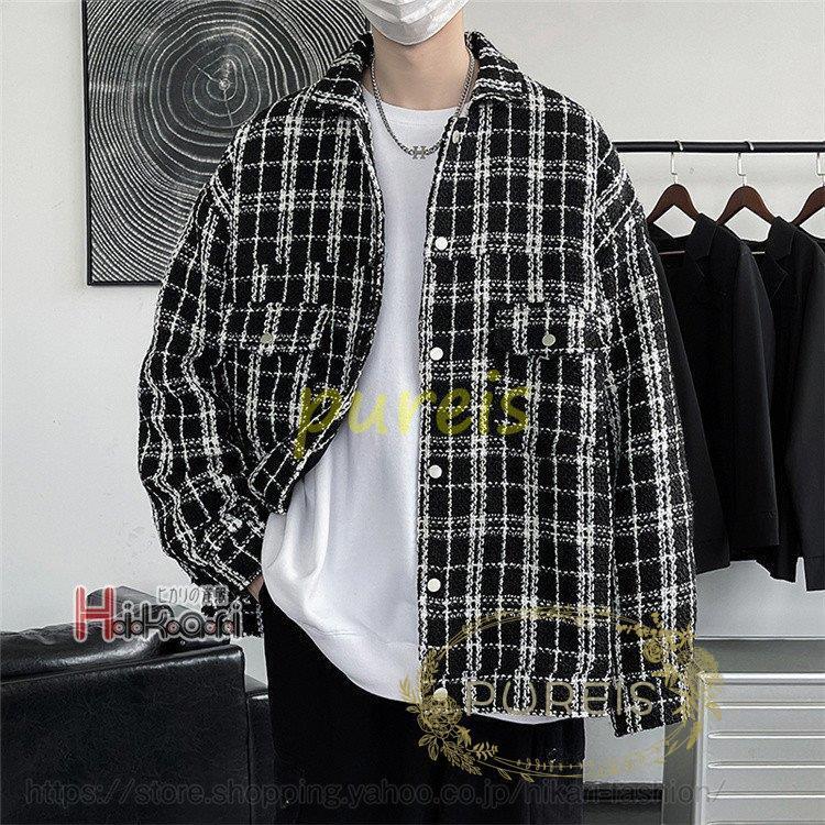 お見舞い ビッグシルエット メンズ ジャケット チェック ホワイト ブラック おしゃれ シャツジャケット 春ジャケット アウター コーチジャケット 色 黒 Binghamtonhots Com