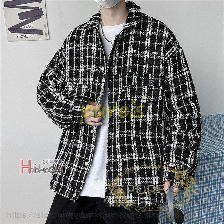 お見舞い ビッグシルエット メンズ ジャケット チェック ホワイト ブラック おしゃれ シャツジャケット 春ジャケット アウター コーチジャケット 色 黒 Binghamtonhots Com