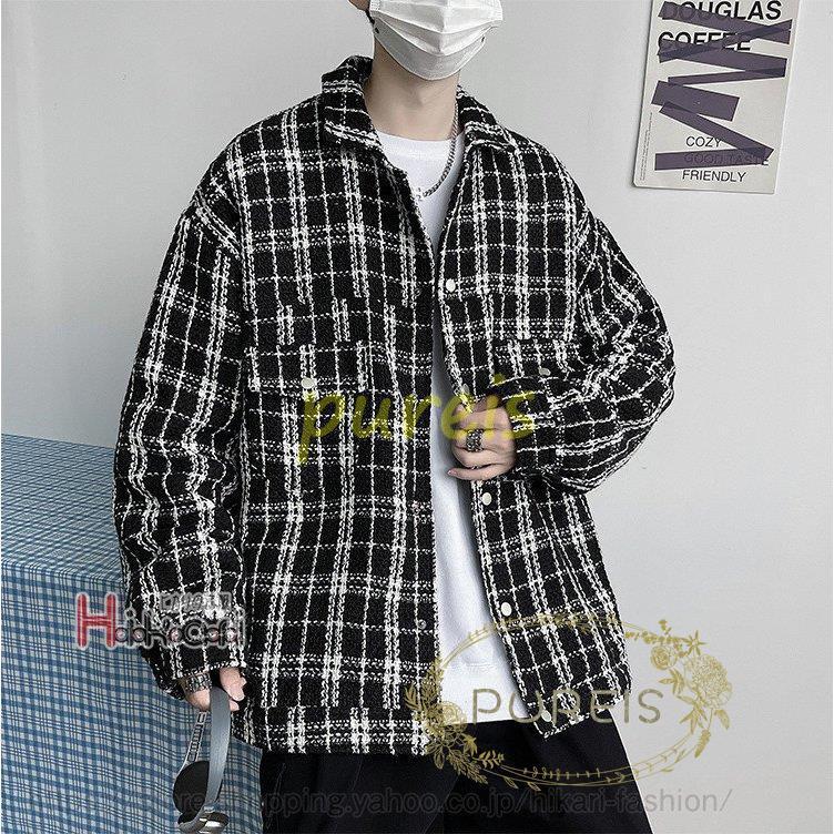 お見舞い ビッグシルエット メンズ ジャケット チェック ホワイト ブラック おしゃれ シャツジャケット 春ジャケット アウター コーチジャケット 色 黒 Binghamtonhots Com