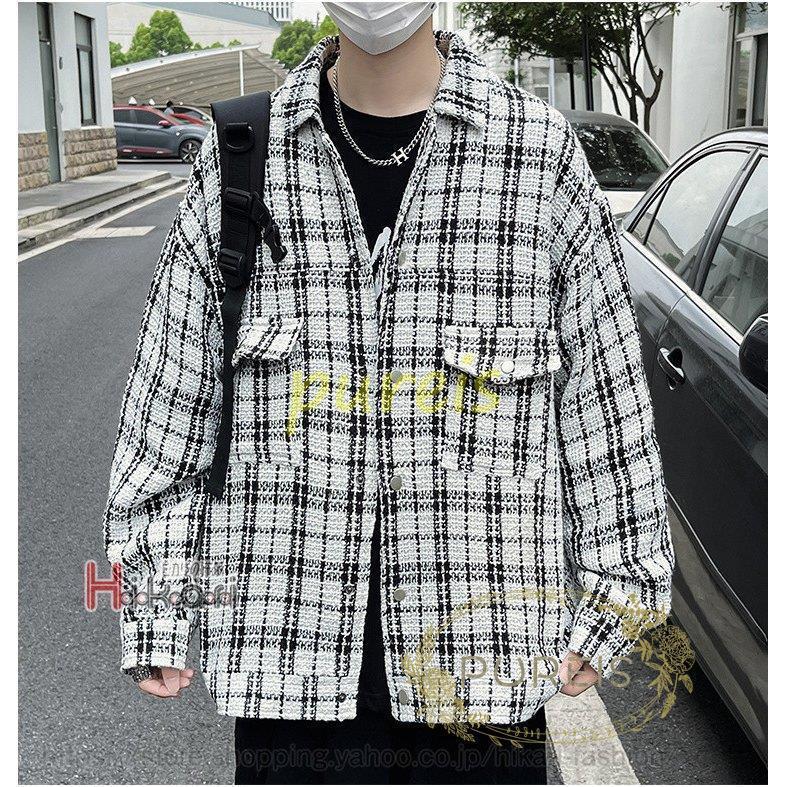 お見舞い ビッグシルエット メンズ ジャケット チェック ホワイト ブラック おしゃれ シャツジャケット 春ジャケット アウター コーチジャケット 色 黒 Binghamtonhots Com