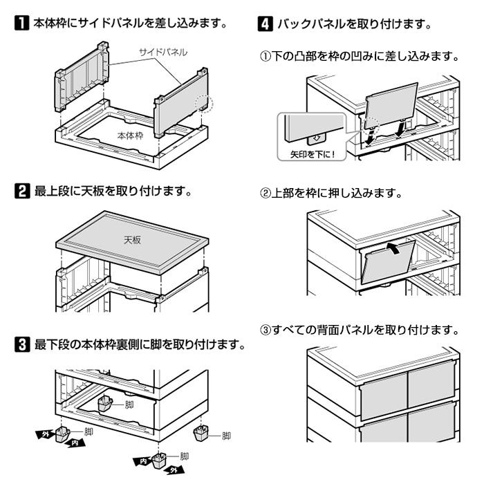 (同色3個セット)収納ボックス 収納チェスト 4段 ワイド 幅54cm 壁付収納チェスト 中が透けない 脚付き キャスター付き ほこりの入りにくい 引き出し収納の画像