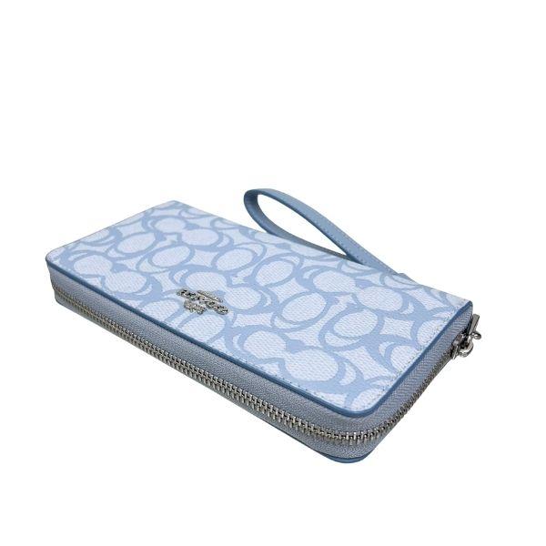 COACH 長財布 青色 ロゴパターン コーチ 財布 長財布 COACH ロゴ ストラップ付 コンチネンタル