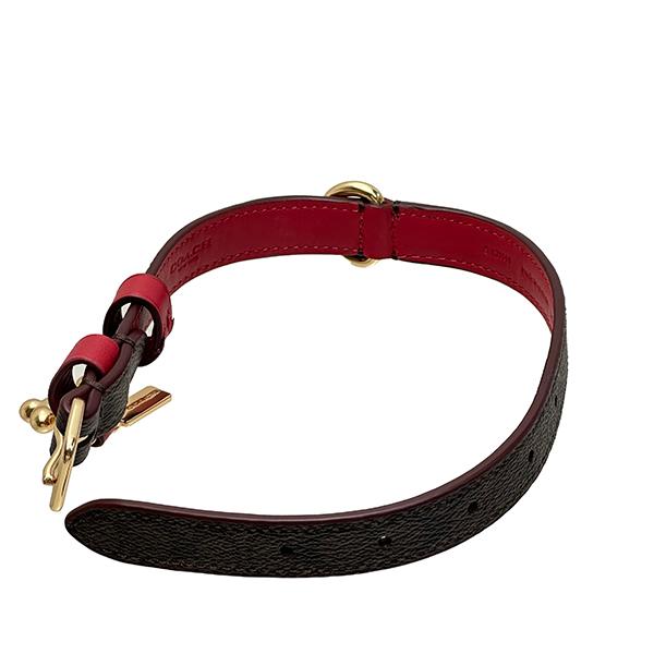 COACH シグネチャー ブラウン赤いチャーム付首輪&シグネチャーブラウンリード COACH（コーチ） 国内発送 首輪 24cm〜29cm COACH ペット用品