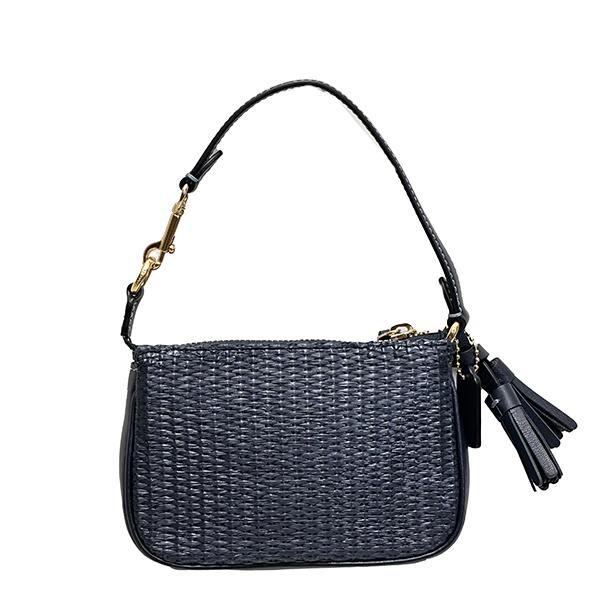 COACH コーチ ポーチ レディース 小物 ストロー レザー ミックス 