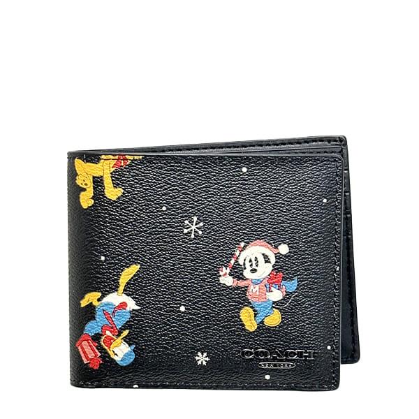 コーチ 財布 メンズ COACH 折り財布 ユニセックス DISNEY×COACH ホリデー プリント 3IN1 ウォレット CM181 QB/M2  ブラックマルチ