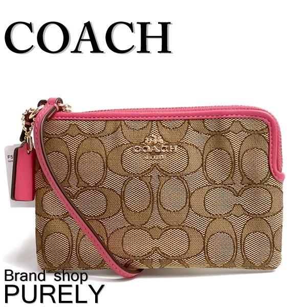 コーチ COACH ポーチ レディース 小物入れ シグネチャーコーナー ジップ リストレット F53536 IMEYS カーキ×ダリア 送料無料｜purely