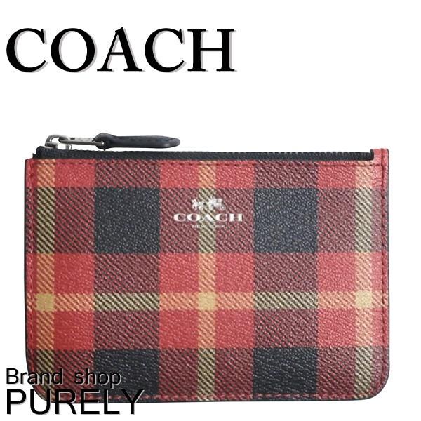 コーチ 財布 レディース COACH 小銭入れ キーリング ライリー プレイド キーポーチ コインケース F55990 QBLB1 トゥルーレッド マルチ 送料無料｜purely