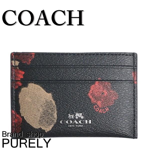 コーチ COACH カードケース レディース 小物 パスケース ハーフトーン フラワー プリント フラット カード ケース F56000 QB/M2 ブラックマルチ｜purely