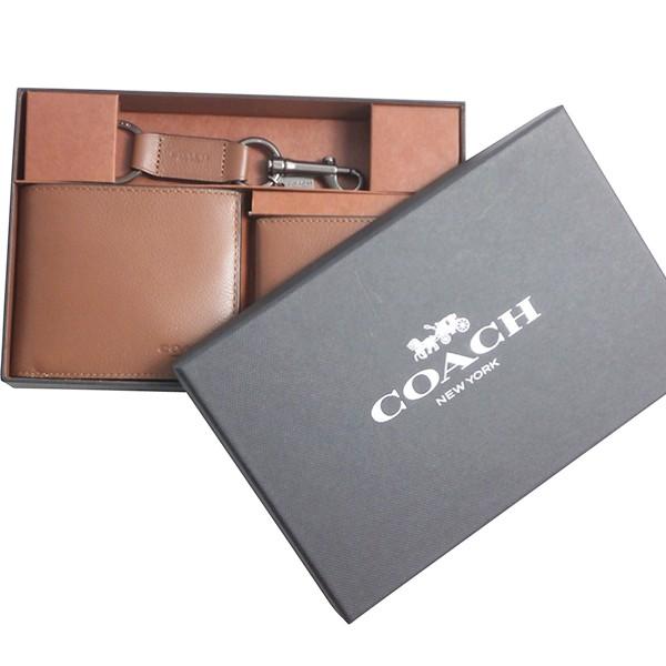 コーチ COACH 財布 メンズ レザー コンパクト ID 折り財布 キーリング ギフト セット ギフトボックス付き F64118 CWH ダークサドル 送料無料｜purely｜02