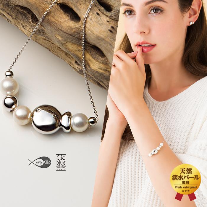 ブレスレット 淡水パール セミラウンド クリスタルガラス 魚 母 ママ ホワイトデー