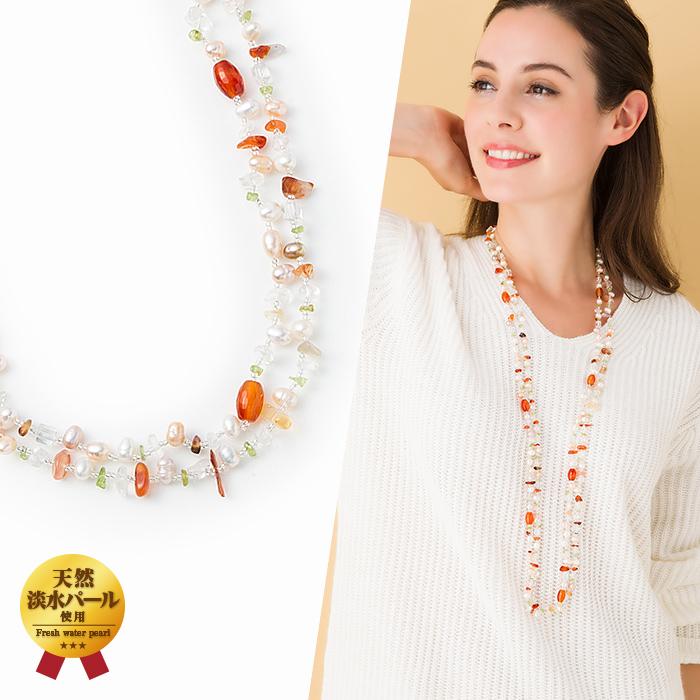 ネックレス ロング セット 二連 クリッカー ショートナー 淡水パール