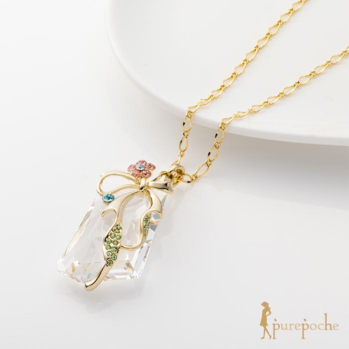 ネックレス ロング クリスタルガラス リボン 華やか : purepoche