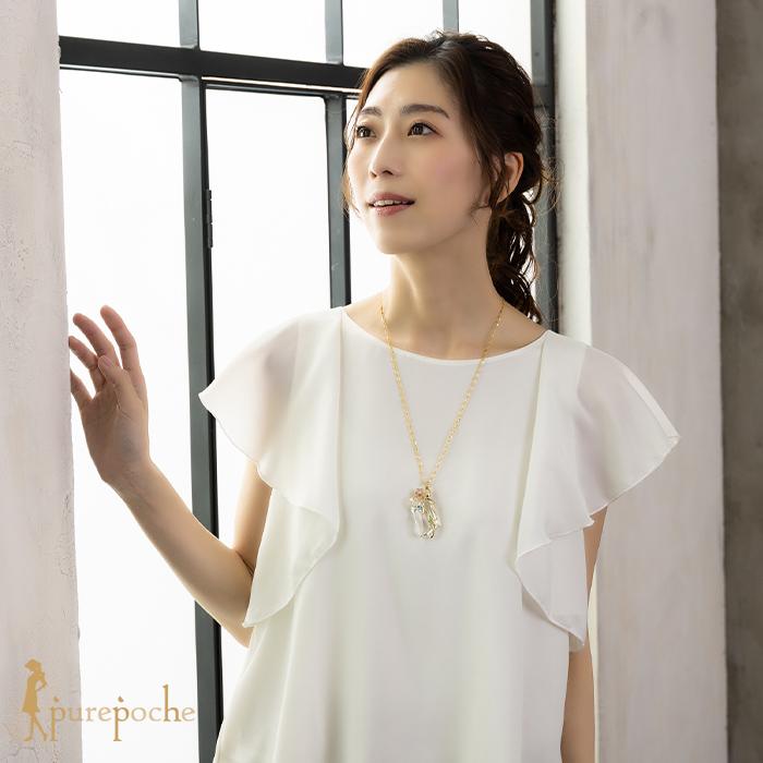 ネックレス ロング クリスタルガラス リボン 華やか : purepoche