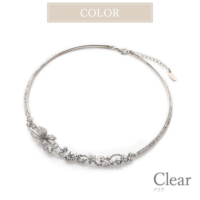 ネックレス ショート チョーカー クリスタルガラス フラワー リーフ 花