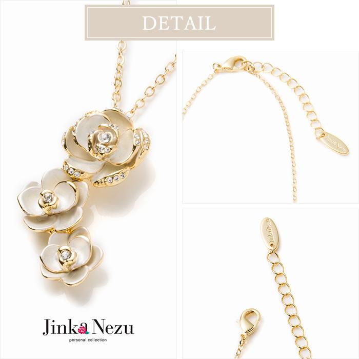 ネックレス ショート クリスタルガラス バラ ホワイト