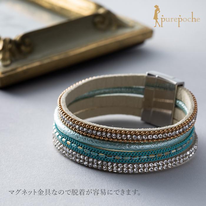 ブレスレット 四連 マグネット カットガラス ゴールド シルバー