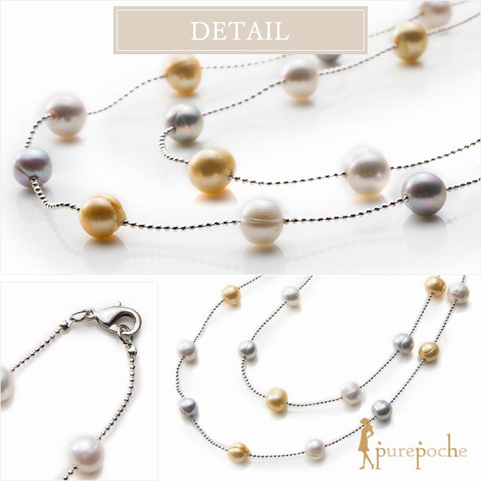 ネックレス ロング 二連 三連 120cm 淡水パール : purepoche - 通販