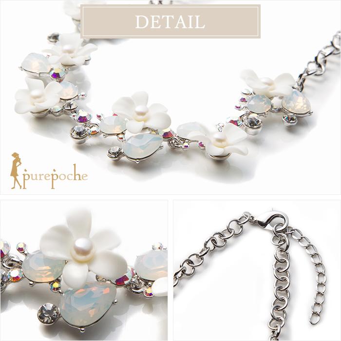 ネックレス ショート 淡水パール ガラス プラスチック 花