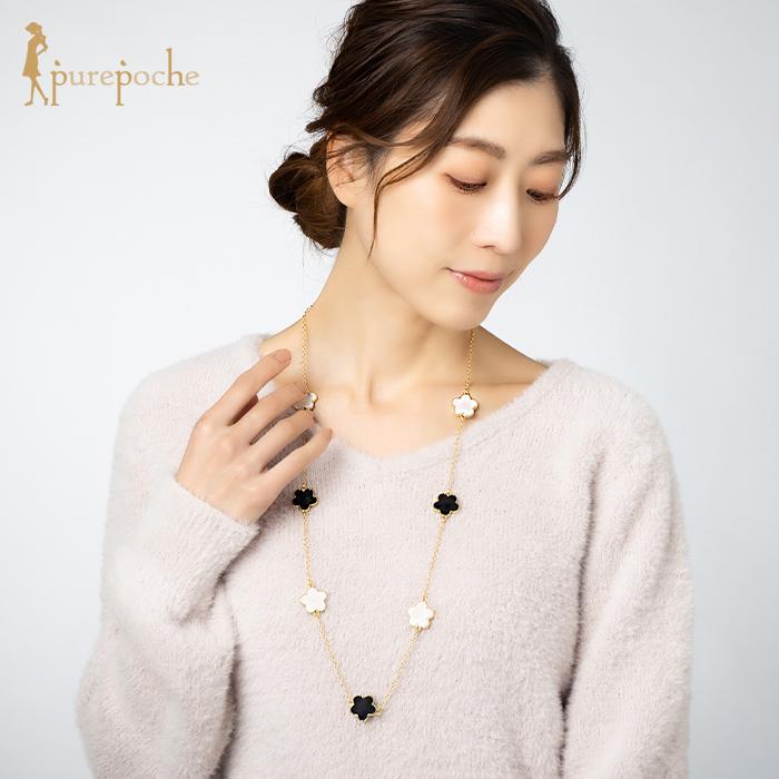 ネックレス ロング ステーション フラワー 花 モノトーン : purepoche 