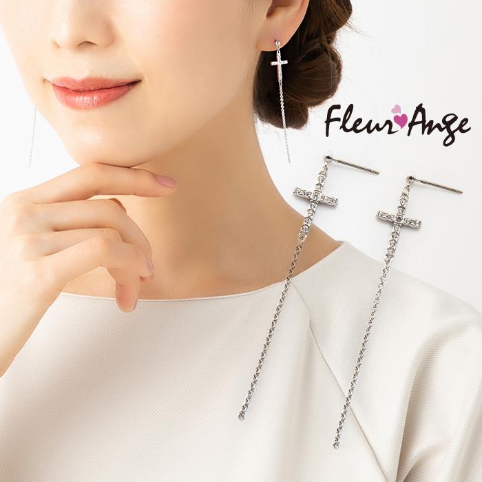 ピアス クリスタルガラス クロス 十字 揺れる : purepoche - 通販 